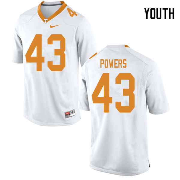 Youth #43 Jake Powers Tennessee Volunteers College Football Jerseys Sale-White